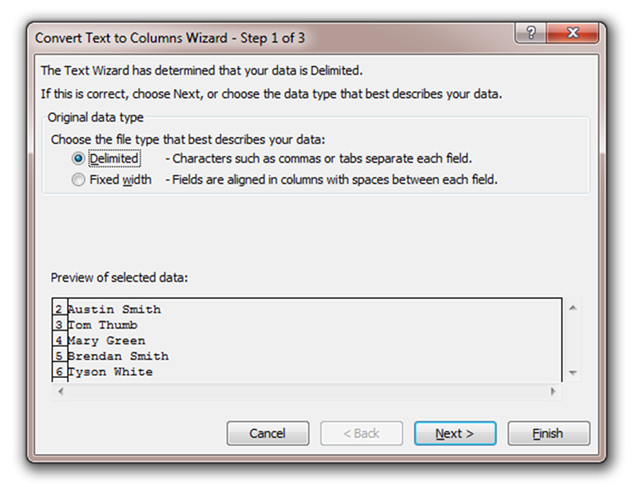 Convert Text to Columns Wizard