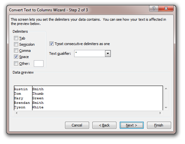 Convert Text to Columns Wizard