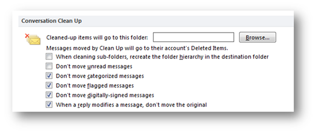 Outlook 2010 Conversation Clean Up Options