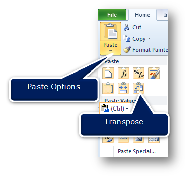 Click Paste Options and Choose Transpose