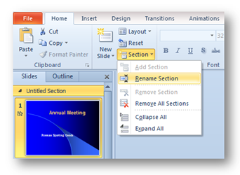 Rename each PowerPoint Section