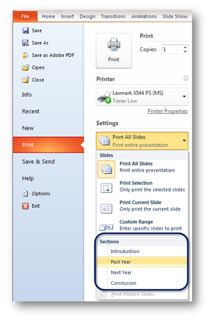 Print Only a PowerPoint Section